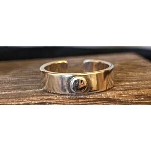 925 Sterling Silver 5mm Wide Open Back Smiley Face Ring Size 7.25